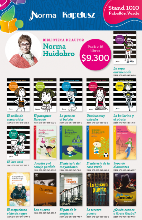 La bestseller en literatura infantil y juvenil Norma Huidobro con un pack de 16 libros para todos los niveles. Incluye la colección completa de Los casos de Anita Demare con la novedad El loro azul.