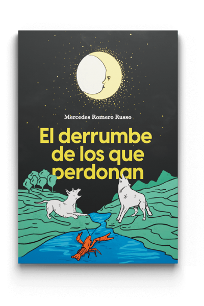 Tapa negra con ilustraciones de lobos aullando a la luna