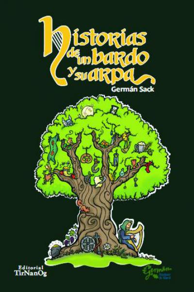 Un árbol cargado con algunos elementos de las canciones del libro como un escudo, un pretzel y muchas cosas más.